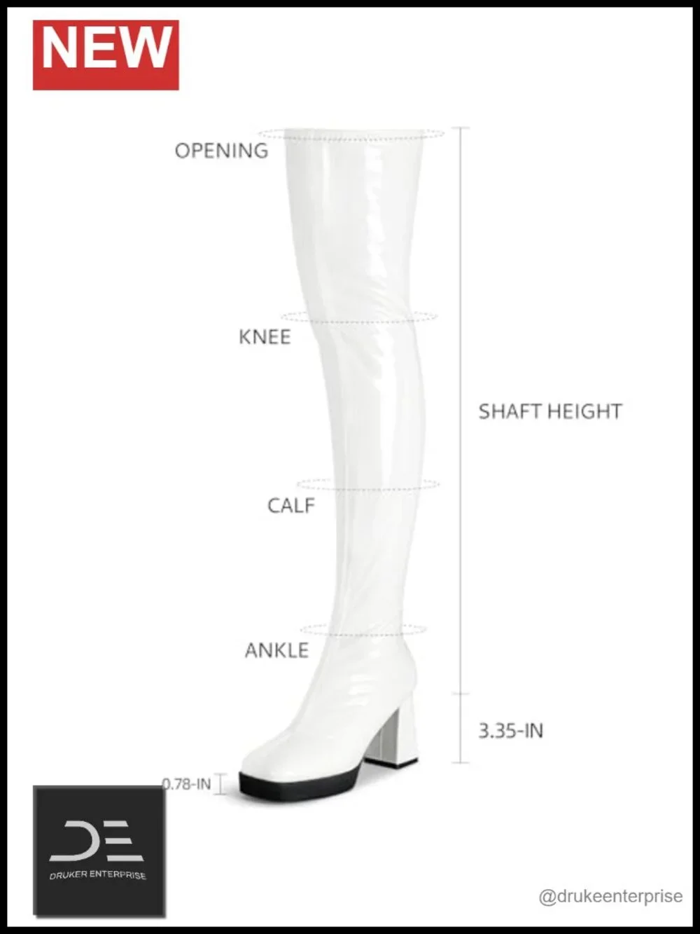 Platform Thigh High Boots Women Square Toe Chunky Heels Patent Leather PU Over